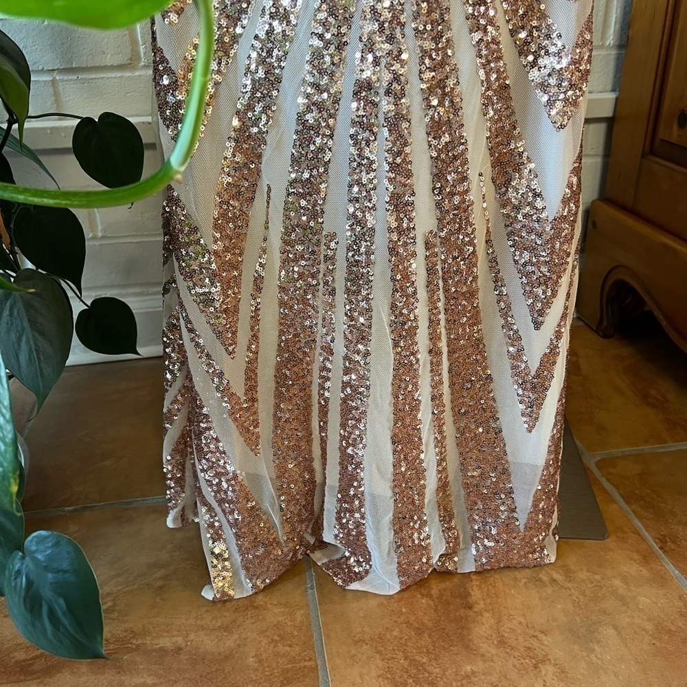 Evening gown prom formal mermaid trumpet gown with gold sequins size L - Picture 6 of 9